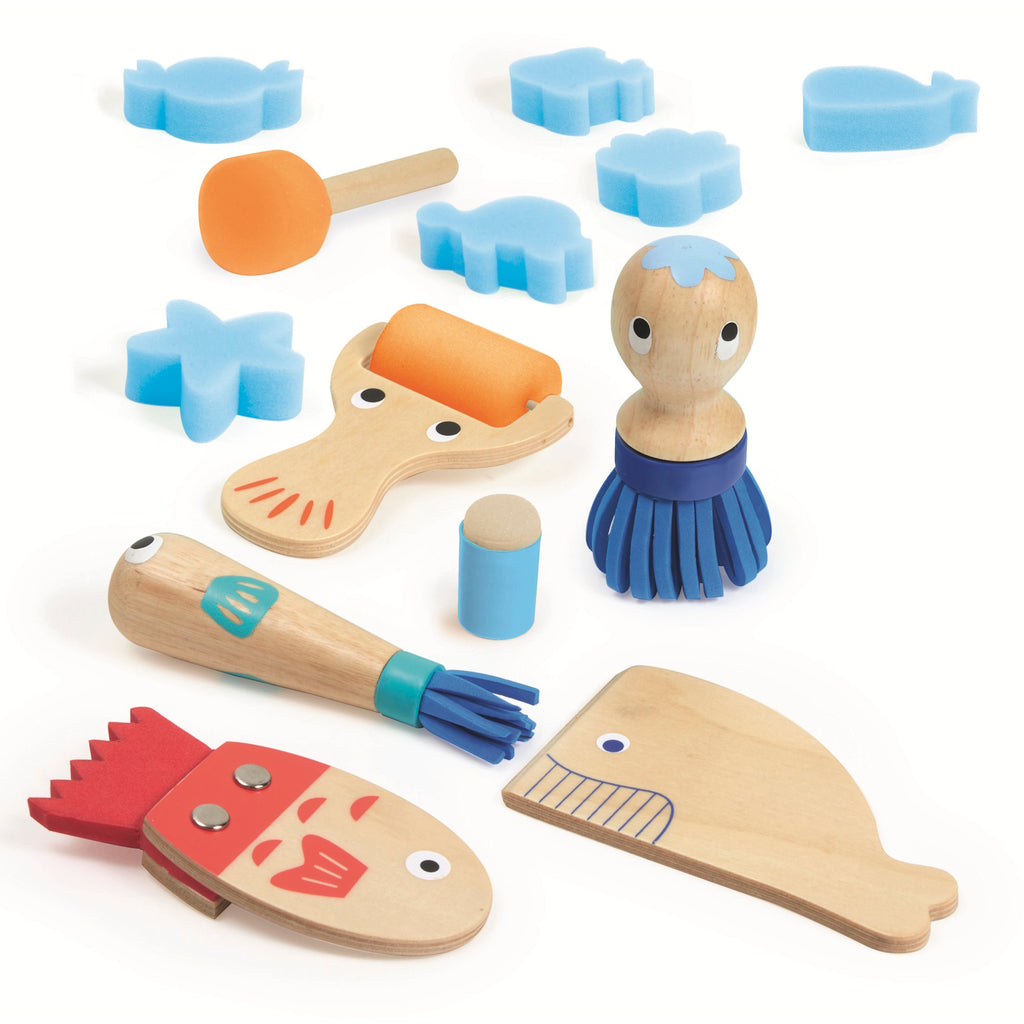 A set featuring a variety of fun, textured painting tools designed for kids to explore different patterns and creative techniques.
