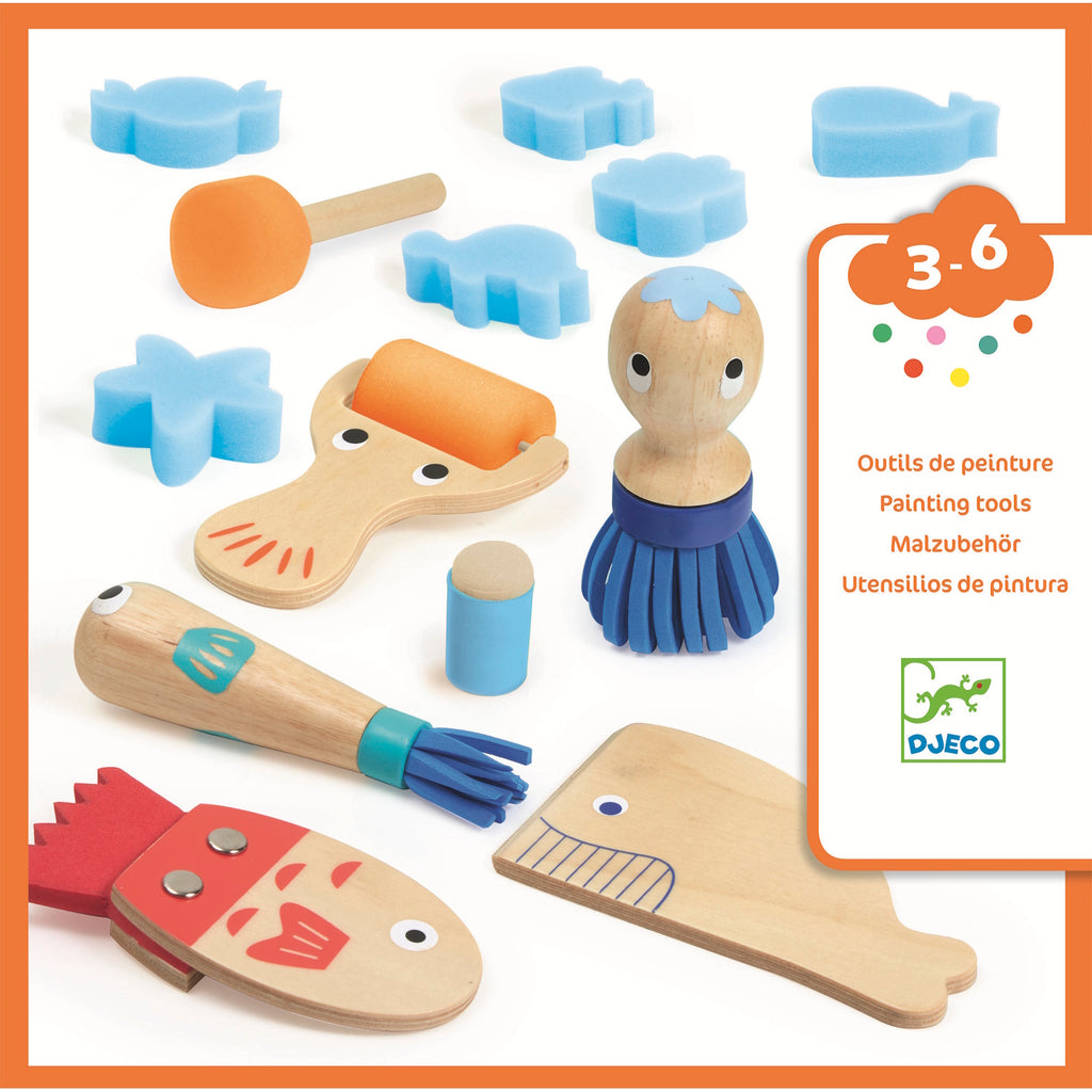 A set featuring a variety of fun, textured painting tools designed for kids to explore different patterns and creative techniques.