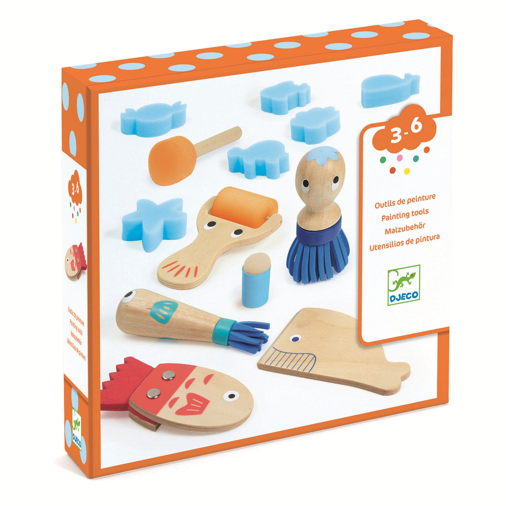 A set featuring a variety of fun, textured painting tools designed for kids to explore different patterns and creative techniques.