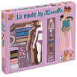 Three stylish dolls stand on wooden bases, each showcasing unique outfits with vibrant colors and playful accessories.