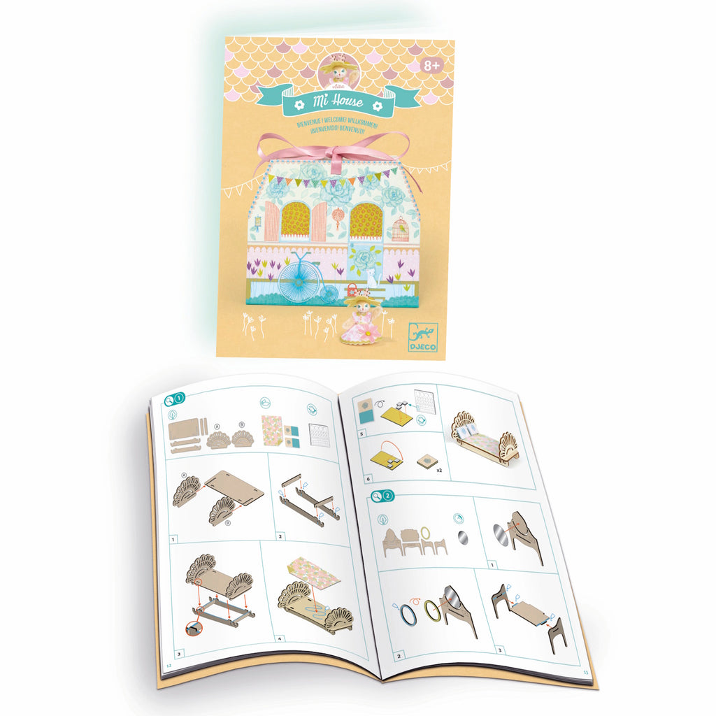 A DIY craft kit featuring a charming miniature house that children can decorate and assemble with detailed accessories for imaginative play.