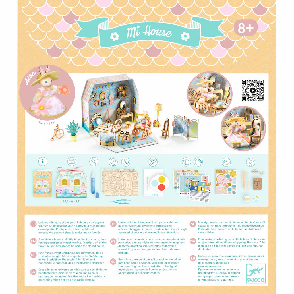 A DIY craft kit featuring a charming miniature house that children can decorate and assemble with detailed accessories for imaginative play.