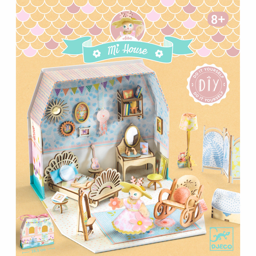 A DIY craft kit featuring a charming miniature house that children can decorate and assemble with detailed accessories for imaginative play.