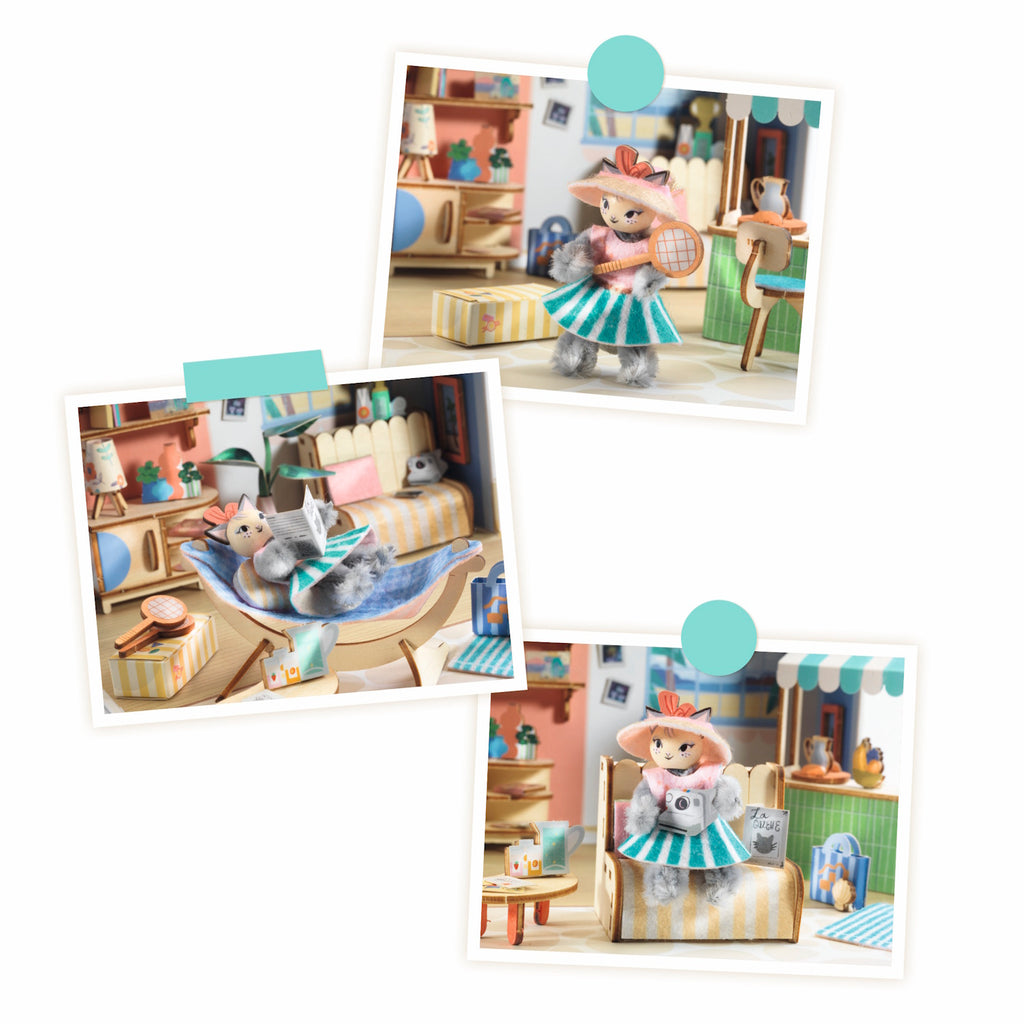 A DIY craft kit featuring a miniature house with furniture and accessories for kids to decorate and customize, sparking creativity and imaginative play.