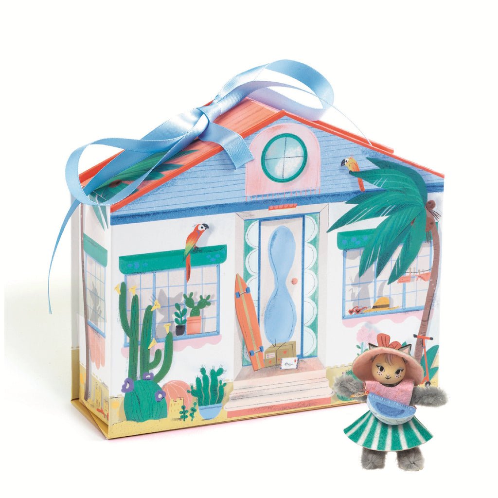 A DIY craft kit featuring a miniature house with furniture and accessories for kids to decorate and customize, sparking creativity and imaginative play.