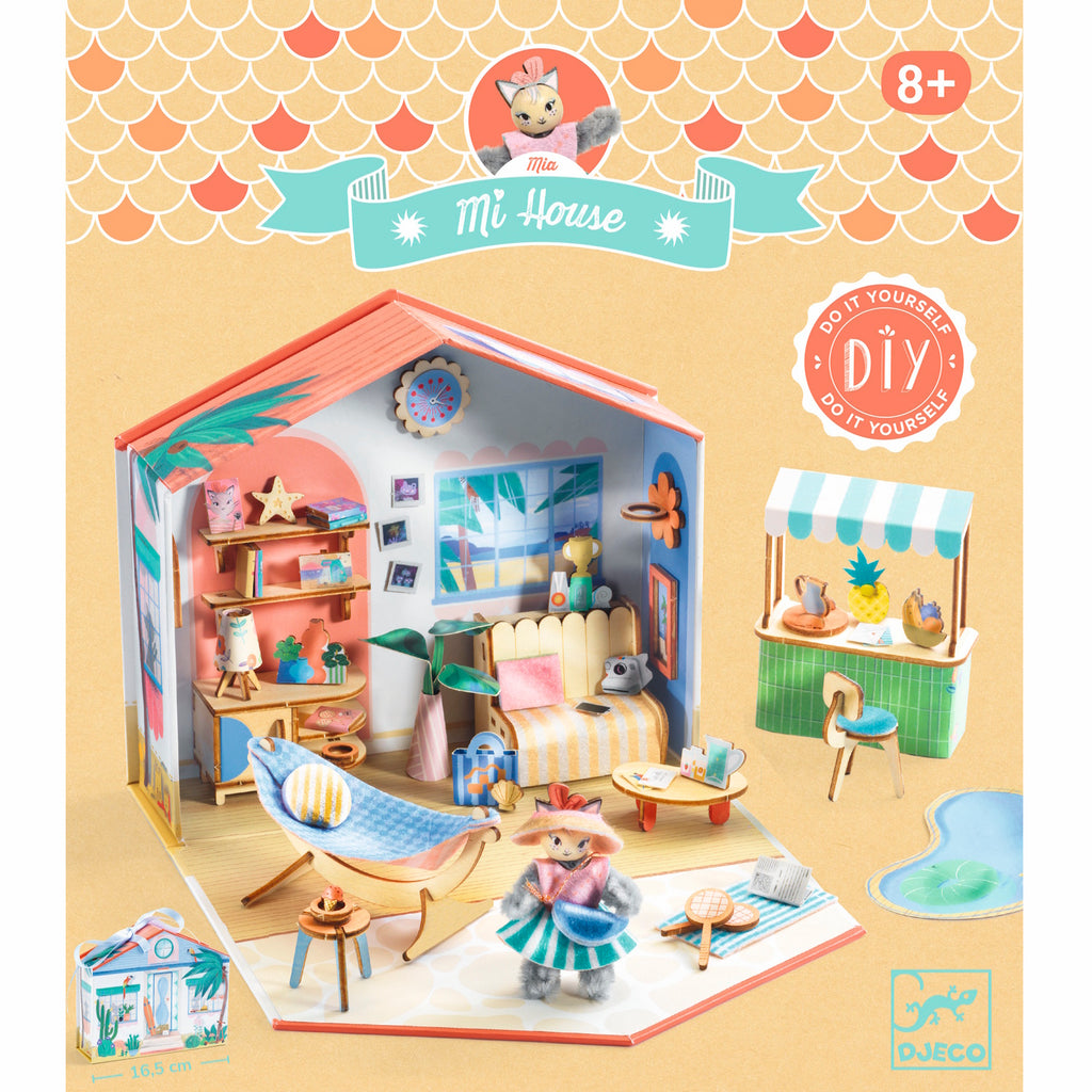 A DIY craft kit featuring a miniature house with furniture and accessories for kids to decorate and customize, sparking creativity and imaginative play.