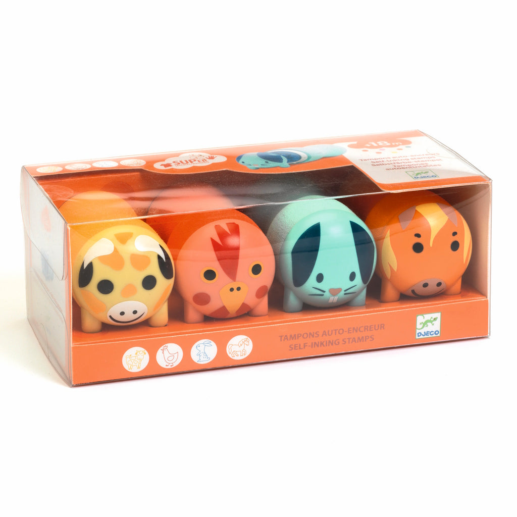 A set featuring chunky, easy-grip stamps with cute farm animal designs, perfect for toddlers' first creative play.