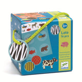 Colorful animal-themed toy box featuring images of animals like bees, bears, and zebras. It includes 16 pieces and is labeled for ages 2+. Cheerful design.