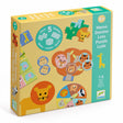 Yellow children's game box with animal illustrations, including a lion and giraffe. Features bold text for "5 Games" and includes pieces for various activities.