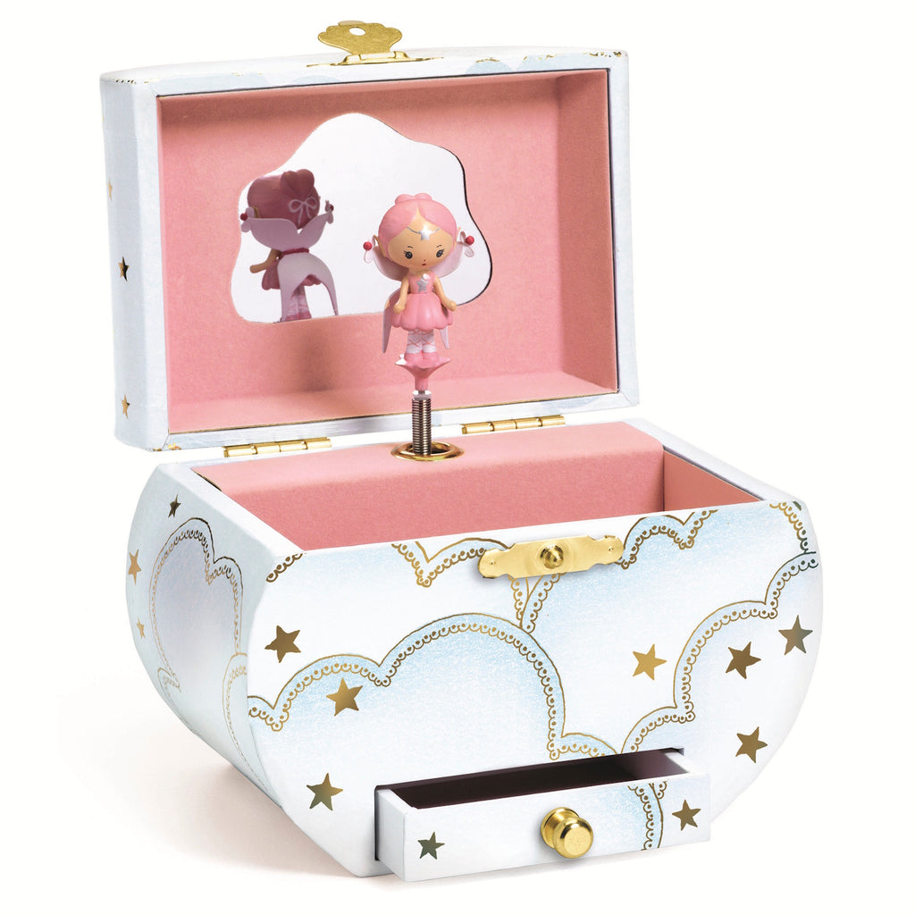 The box features a cloud-shaped mirror and a drawer for storing rings and other small items.