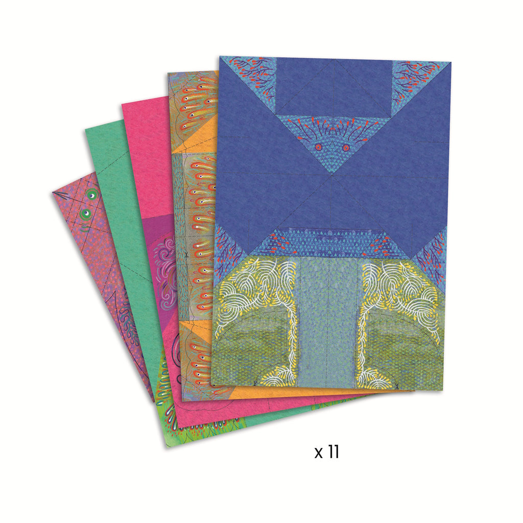 A kit with vibrant, pre-printed paper sheets folded into sleek paper planes designed for speed and flight.