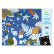 Cyanotype paper design featuring various leaves and flowers on a bright blue background, labeled for ages 7 and up.