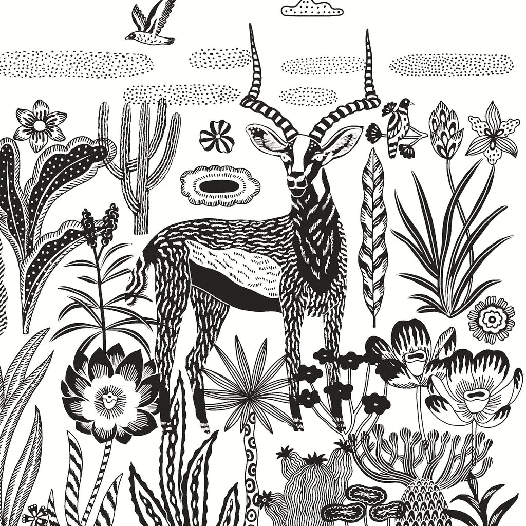 Four blue-toned illustrations featuring animals like a zebra, leopard, and giraffes, surrounded by intricate floral designs.