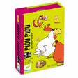 Brightly colored box for "Piou Piou" strategy game. Features cartoon chickens, eggs, and a fox. Suitable for ages 5-99. Playful and fun tone.