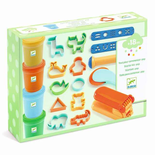The kit includes four pots of ultra-soft, scented play dough in yellow, green, orange, and blue, each containing 140g. It also features 15 sturdy accessories tailored for little hands, such as a press, pattern templates, a cutter, a rolling pin, and 12 shaped cutters.​