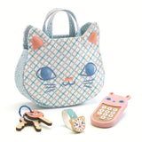 The handbag is beautifully embroidered in the shape of a cat's head, with one side depicting a playful awake cat and the other a peaceful sleeping cat.​