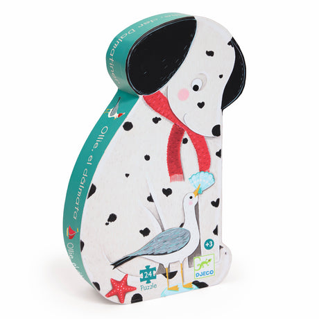 A charming 36-piece jigsaw puzzle showcasing Ollie, a playful Dalmatian surrounded by colorful, vibrant scenery. 