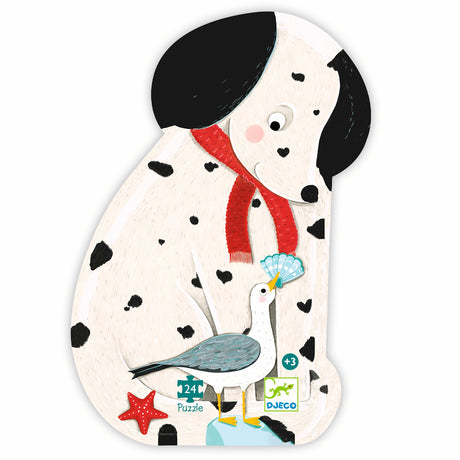 A charming 36-piece jigsaw puzzle showcasing Ollie, a playful Dalmatian surrounded by colorful, vibrant scenery. 