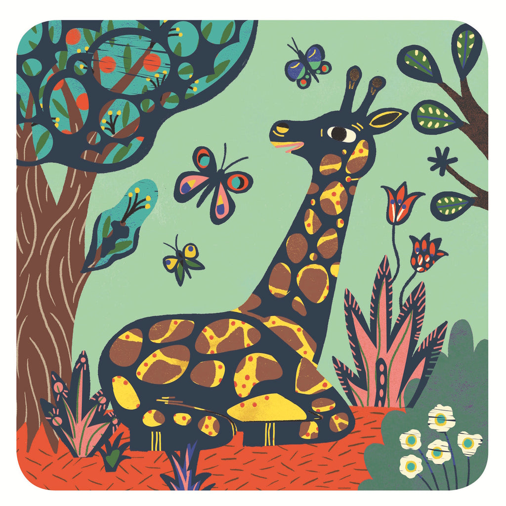 Three colorful art coasters featuring a bird, an elephant, and a tiger surrounded by lush foliage and vibrant patterns.