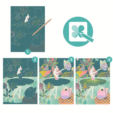 his set features 4 scratch cards with iridescent reflections depicting scenes along the water's edge.