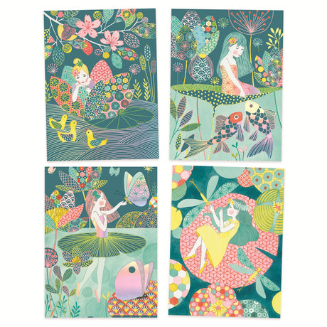 This set features 4 scratch cards with iridescent reflections depicting scenes along the water's edge.