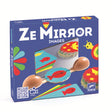 Colorful memory game set featuring aquatic and whimsical creature cards, a mirror, and a wooden holder on a white background.