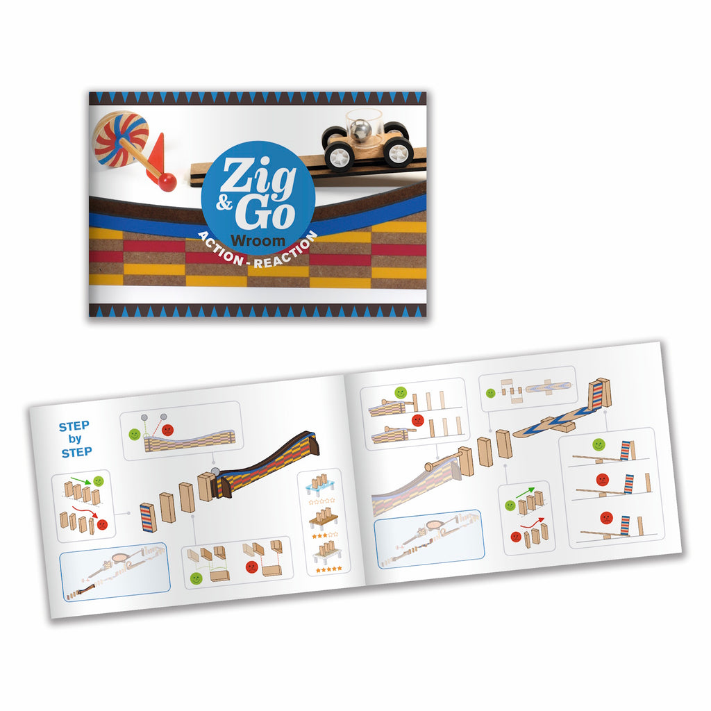 A 24-page instruction booklet provides step-by-step guides for building three distinct courses, while also encouraging children to design their own unique layouts.