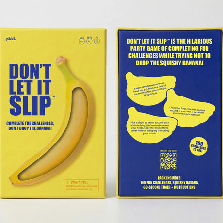 Front and back packaging of the "Don't Let It Slip" game on a white background.