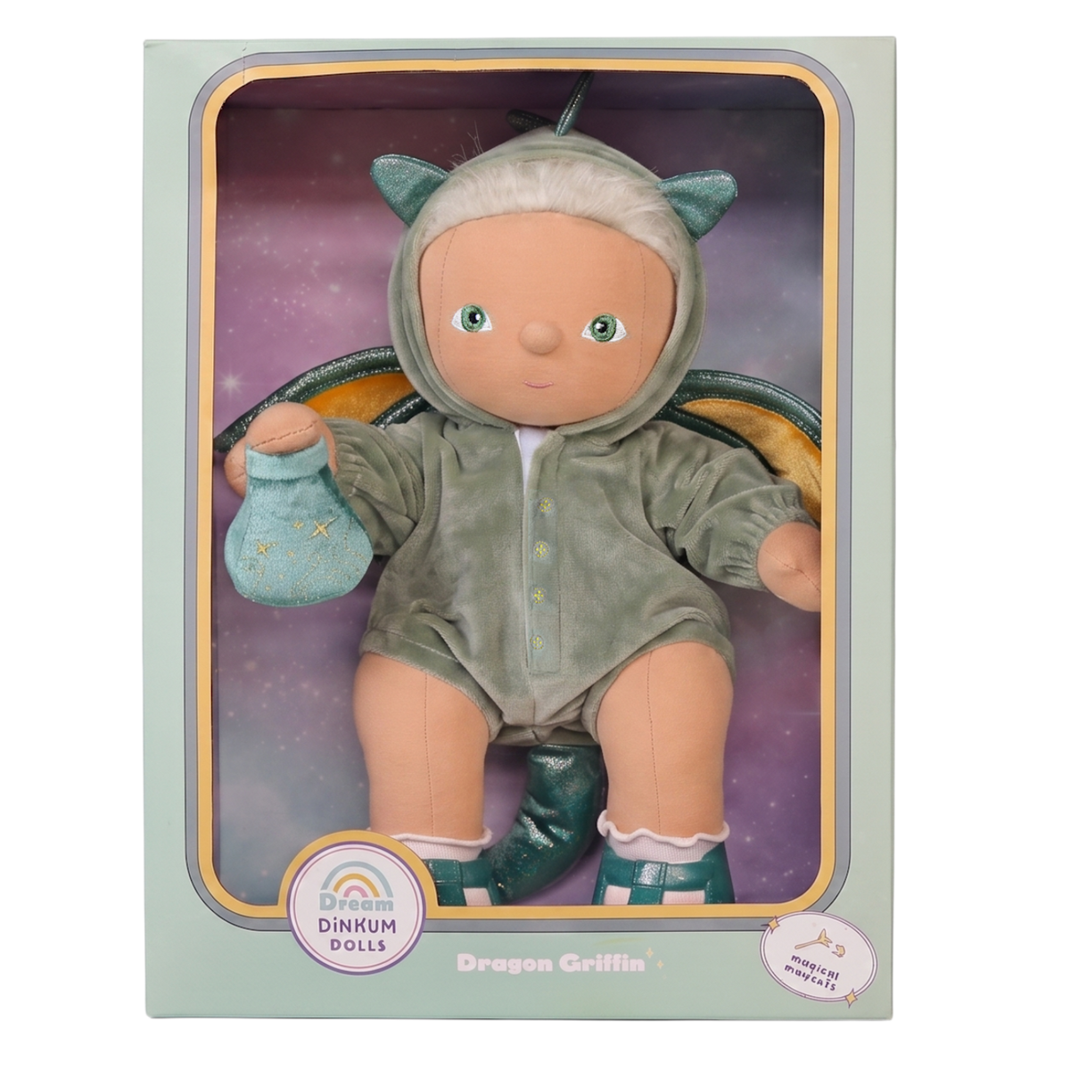 Dream Dinkum Dolls Dragon Griffin plush doll in its original product packaging.