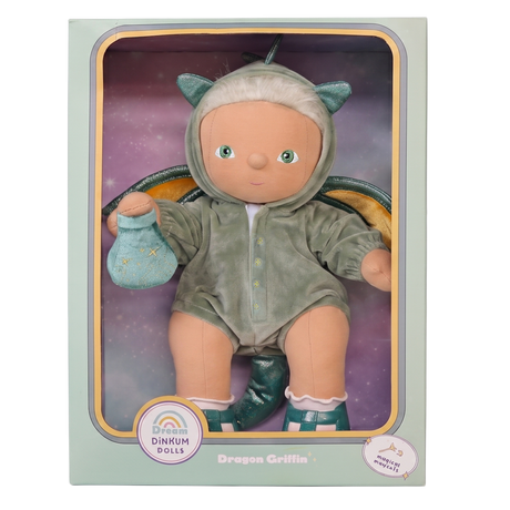 Dream Dinkum Dolls Dragon Griffin plush doll in its original product packaging.