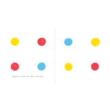 Activity book page with eight colorful circles (yellow, red, blue) and the text: Draw little dots on these little dots.