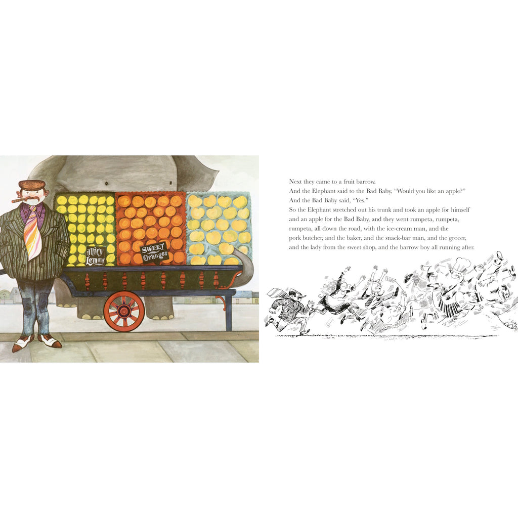 A classic picture book by Elfrida Vipont and Raymond Briggs, featuring a humorous tale of an elephant and a mischievous baby on a wild adventure through town.