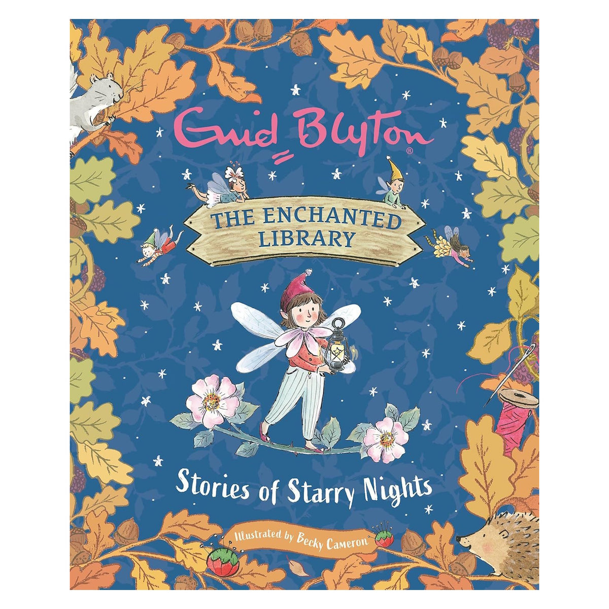Book cover for "The Enchanted Library: Stories of Starry Nights" by Enid Blyton, featuring a starry fairy scene.
