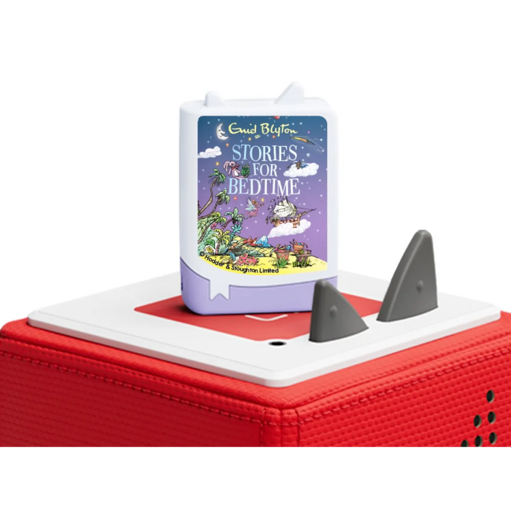 "Stories for Bedtime" by Enid Blyton audiobook, featuring whimsical illustrations of fantastical scenes and characters on a colorful background.