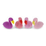 A fun and vibrant set of flamingo-shaped erasers in bright pink, perfect for adding flair to any pencil case.