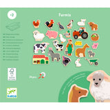 Djeco Farmix: 24-piece wooden magnetic farm animal set for kids featuring a tractor, barn, and farm animals.