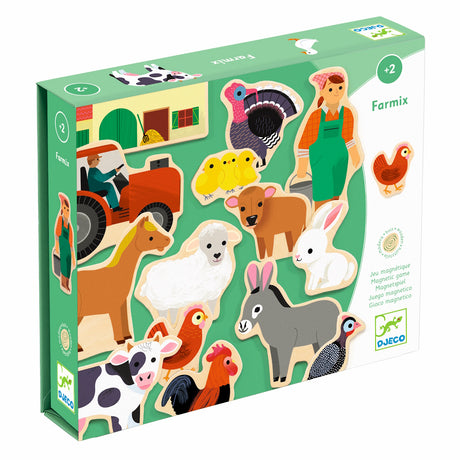 Djeco Farmix wooden magnetic farm animals matching game for toddlers ages 2 and up.
