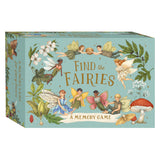 Box packaging for "Find the Fairies: A Memory Game" featuring illustrated fairies, flowers, and a red mushroom.