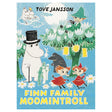 Finn Family Moomintroll vintage book cover, featuring Tove Jansson's art with Moomin characters in a flower field.