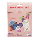 Back packaging of Flying Paper Fairies kit showing set contents, instructions, and safety labels.