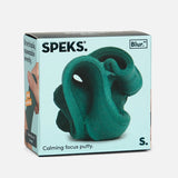 Light-blue box for Speks Blur calming focus putty with a graphic of folded dark-green putty.