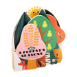 Board book 'A Forest's Seasons' shaped like layered trees with colorful seasonal illustrations.