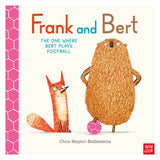 Book cover showing a fox sitting next to a large brown creature with its foot on a pink football.