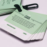 Stack of light green activity cards showing prompt #37 for "Stick Limbo".