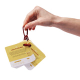Hand holding a ring of yellow activity cards featuring "Jack-in-the-Box" and "Obstacle Run" prompts.