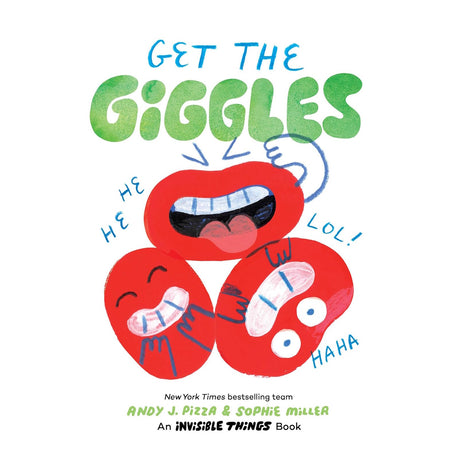 Book cover for 'Get the Giggles' featuring three red, laughing mouth-like characters.
