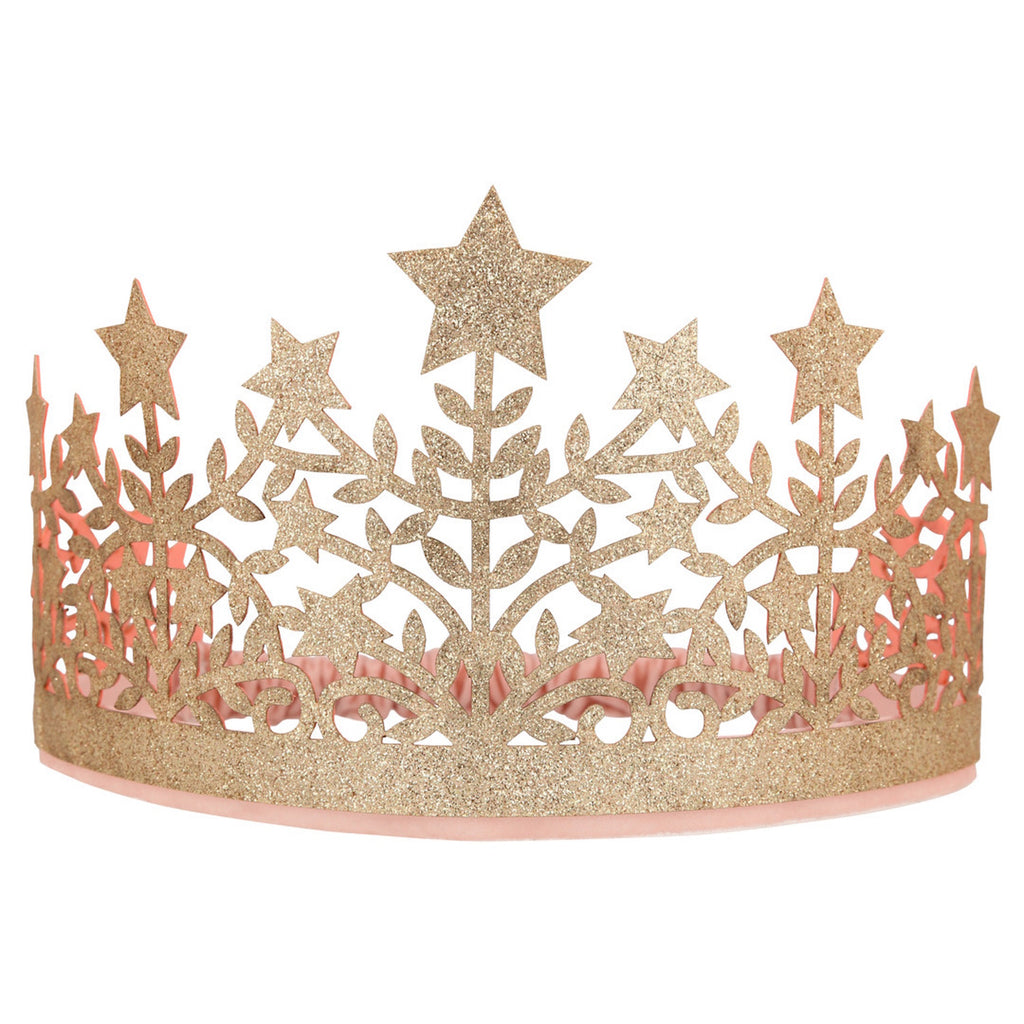 A soft fabric crown adorned with glittery stars, perfect for dress-up, parties, or magical celebrations.