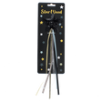 Black glitter star magic wand packaged on a star-patterned cardboard retail card.