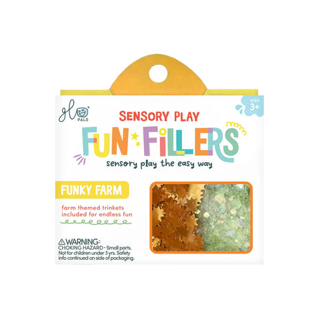 Glo Pals Sensory Play Fun Fillers Funky Farm packaging featuring farm-themed trinkets.