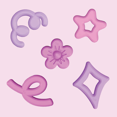 Pink and purple sensory shapes including a flower, star, diamond, and swirls on a soft pink background.